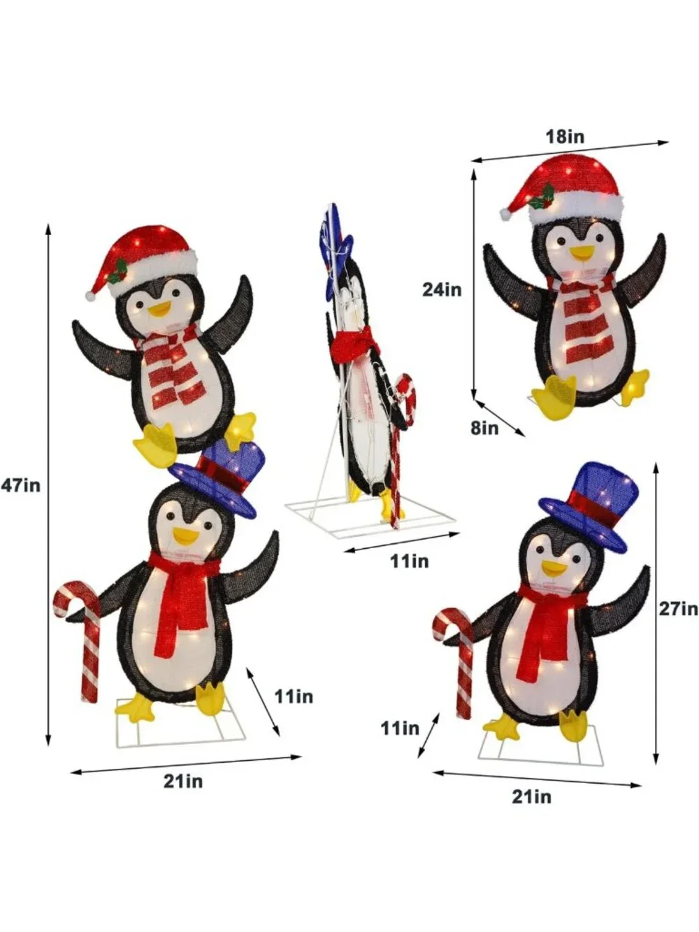 Set of 2 Lighted Tinsel Penguins - Pre-Lit 2D Holiday Decor for Indoor/Outdoor